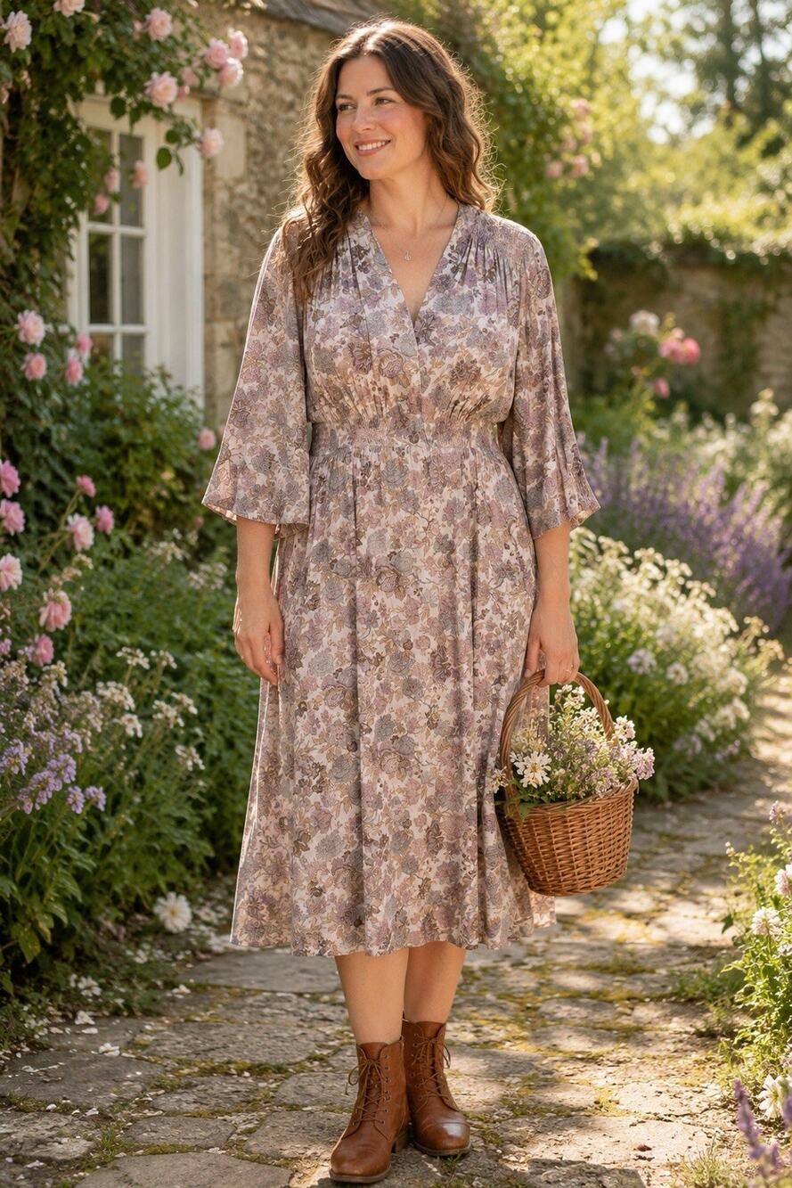APRIL CORNELL Floribunda Floral Tea Dress Size XL Cottage core